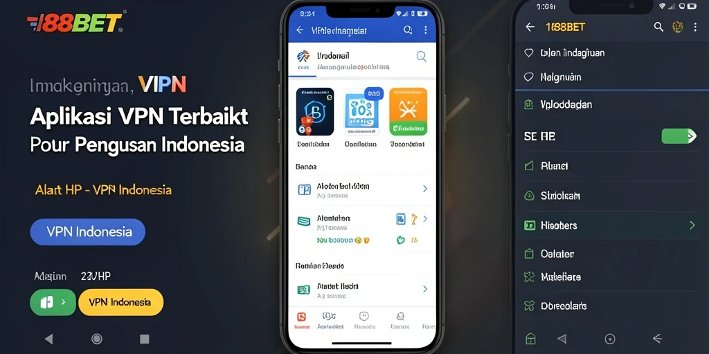 Antarmuka pengguna aplikasi 188BET saat terkoneksi VPN Indonesia.