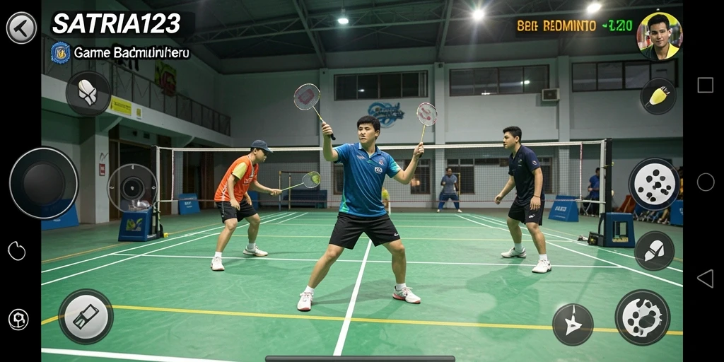 Screenshot SATRIA123 menunjukkan aksi seru di lapangan Badminton.