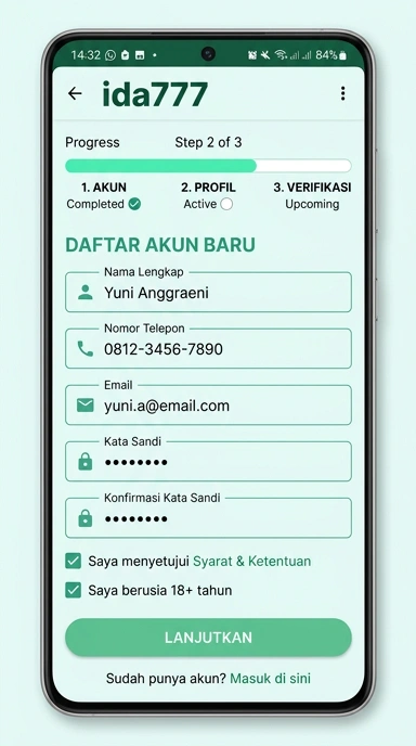 Tampilan halaman daftar ida777
