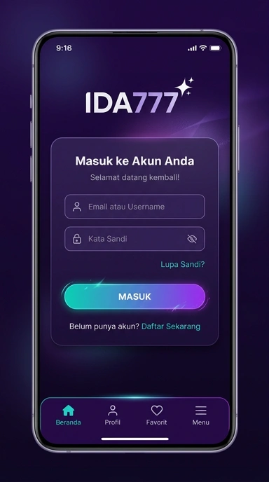 Tampilan halaman login ida777